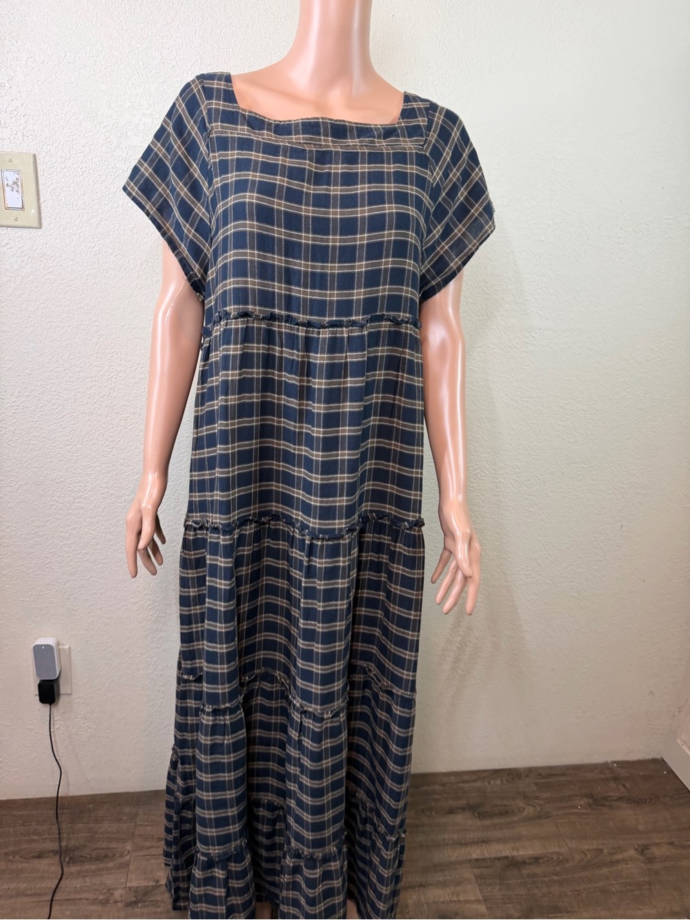 Natural Life Flannel Plaid Tiered Maxi Dress Boho Cottagecore Farmhouse Large - Picture 12 of 12